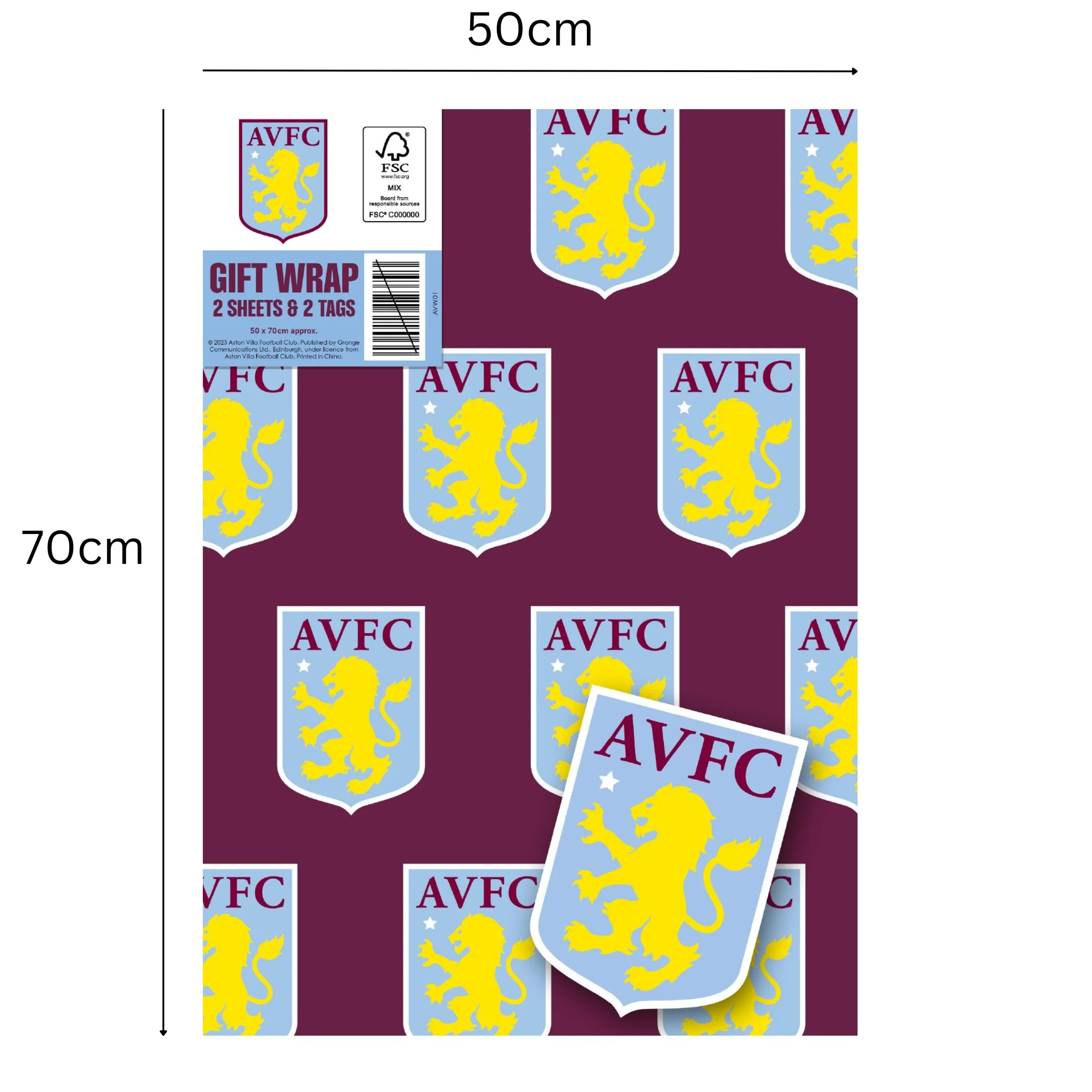 Aston Villa FC 2 Sheets & 2 Tags Gift Wrap - Image 2