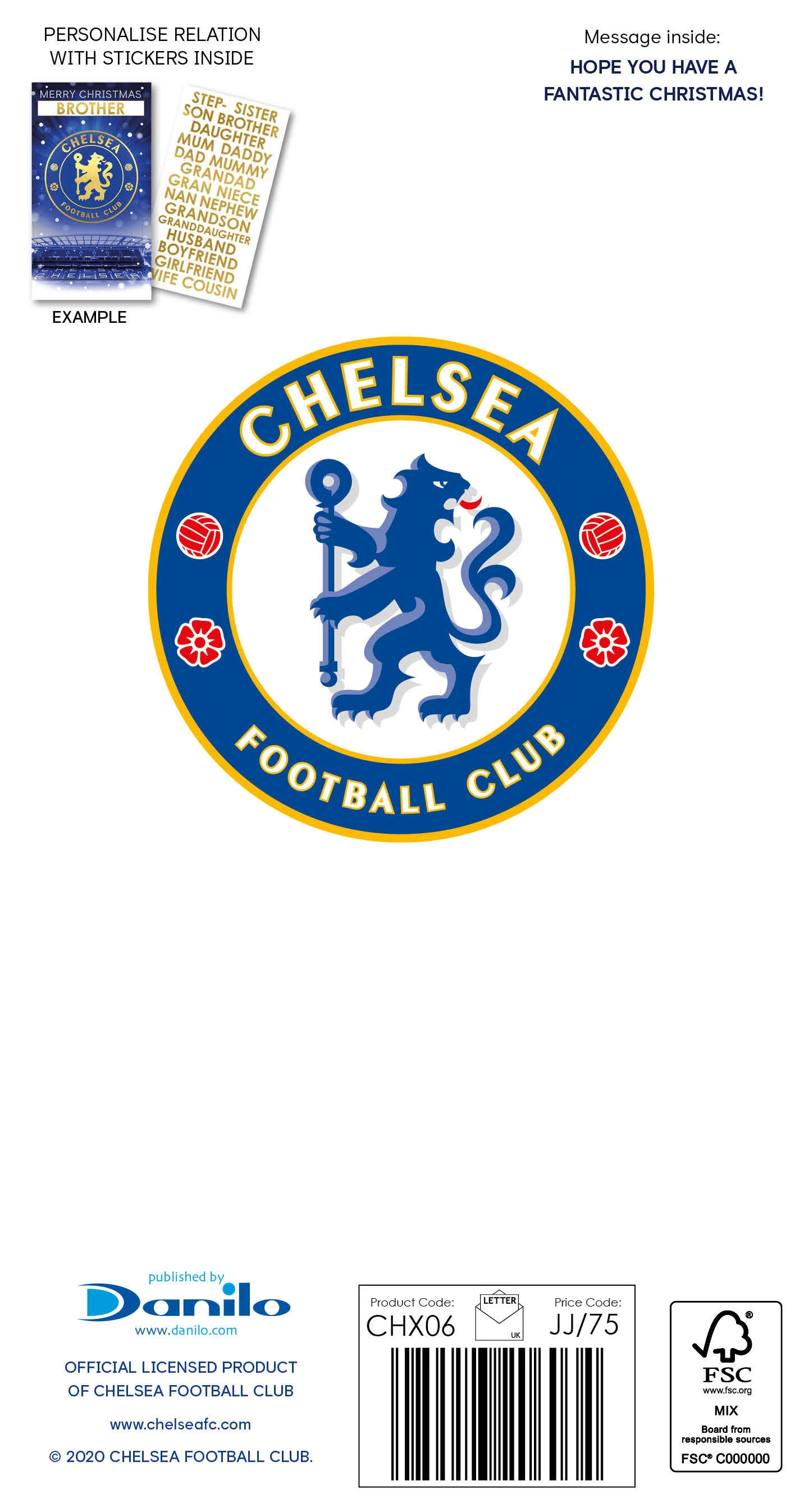 Chelsea FC Personalise Christmas Card With Sticker Sheet - Image 5