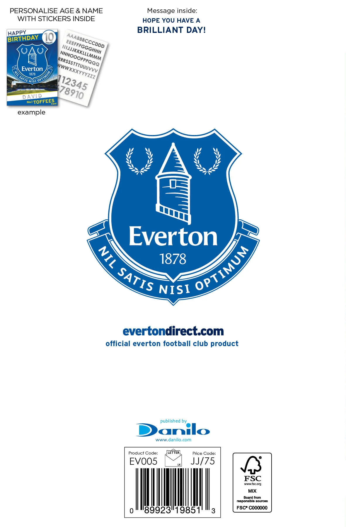 Everton FC Personalise Birthday Card With Sticker Sheet - Image 5