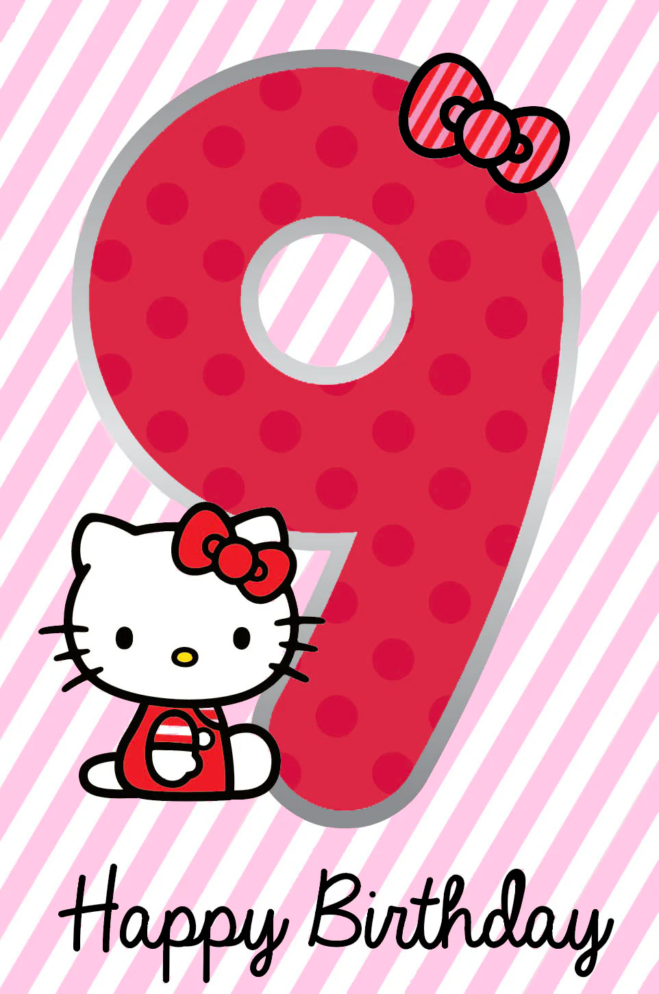 Hello Kitty Age 9 Sticker Birthday Card - Image 5