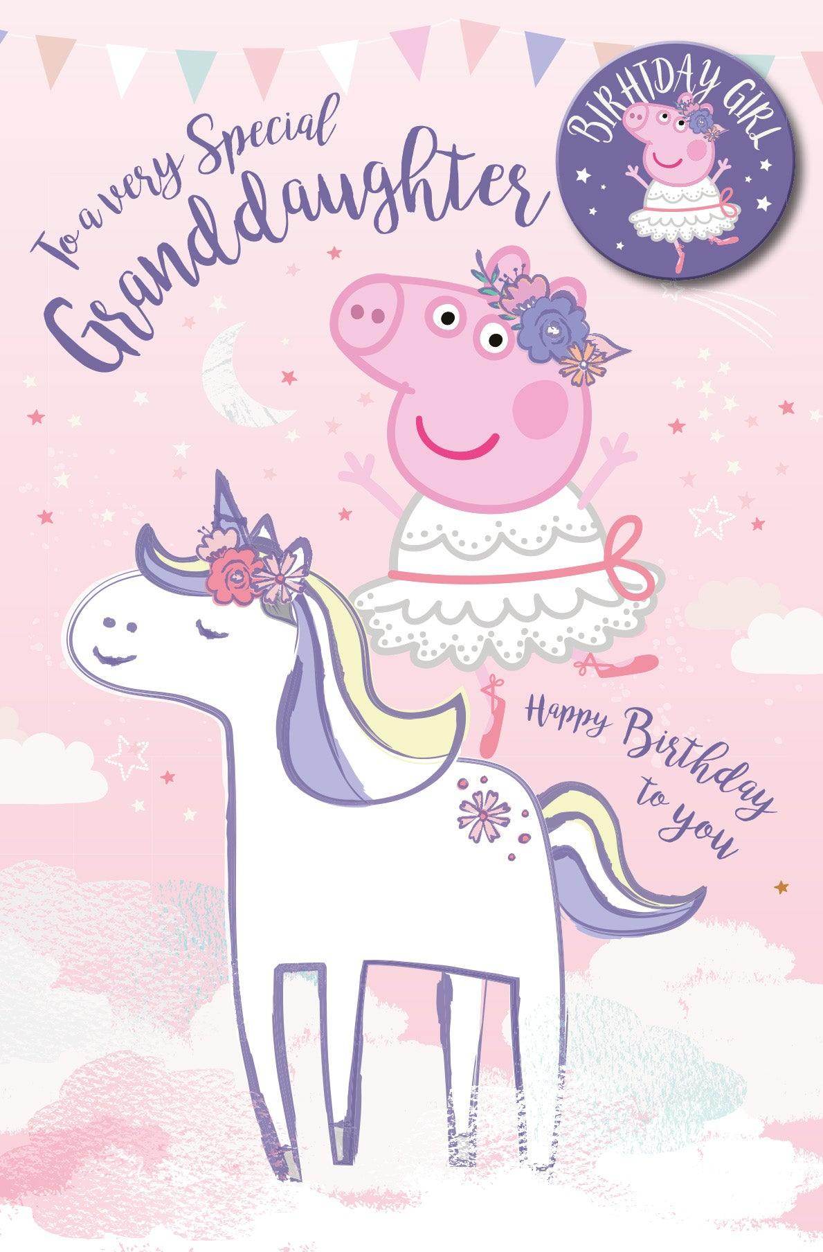 Peppa Pig Granddaughter Birthday Card with Badge - Image 3