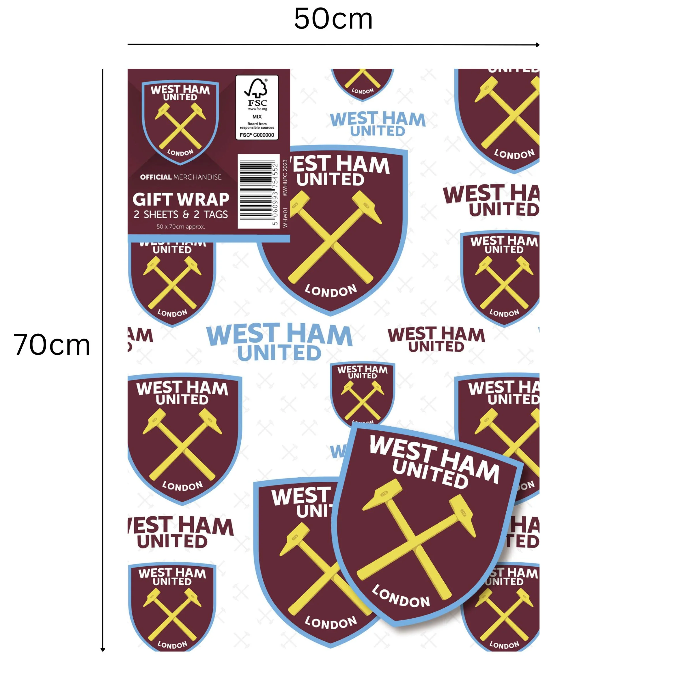 West Ham FC 2 Sheets & 2 Tags Gift Wrap - Image 3